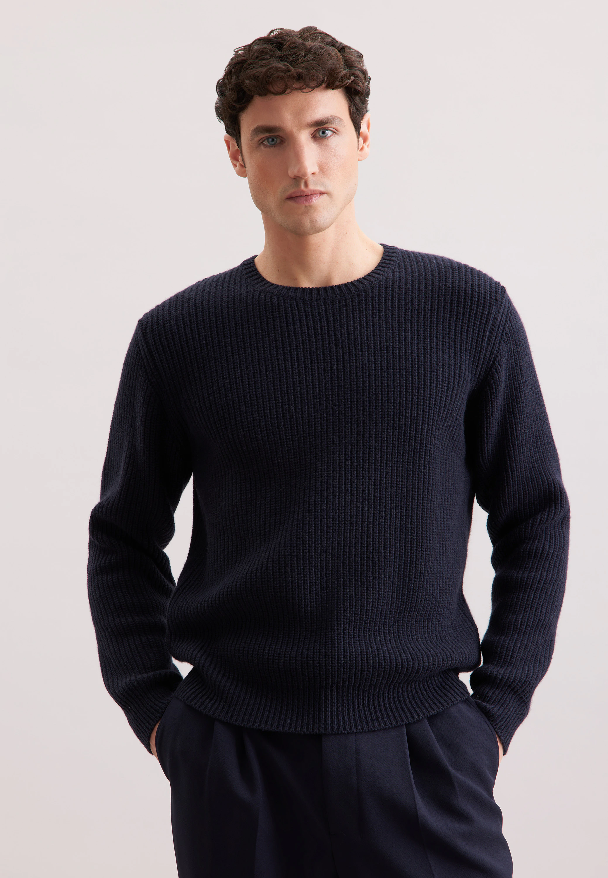 Regular Pullover Uni Blau S