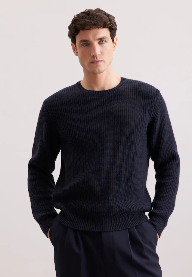 Rundhals Pullover Uni, in Dunkelblau |  Seidensticker Onlineshop