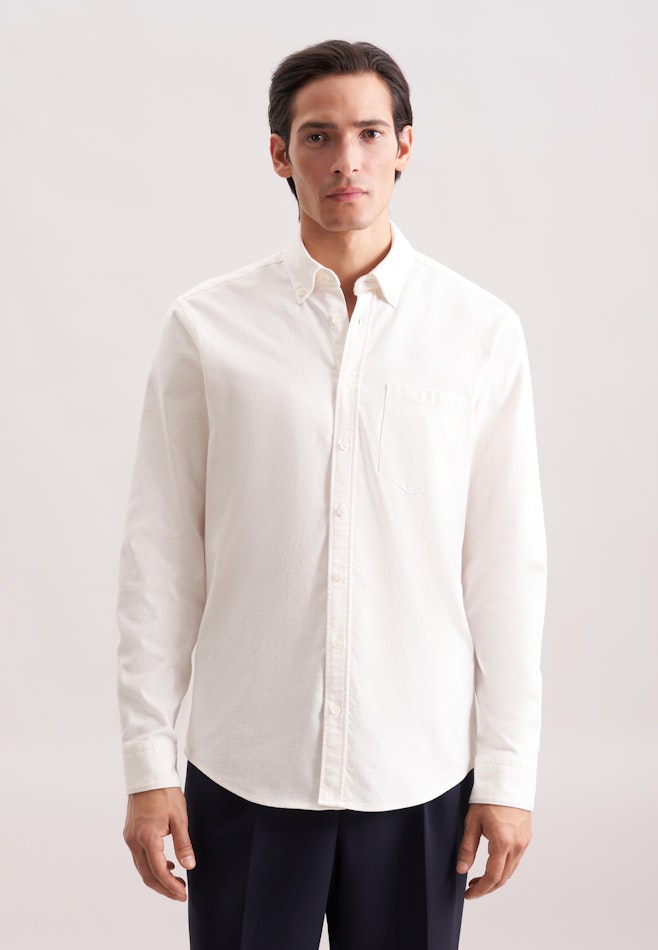 Regular Flanellhemd Uni in Ecru | Seidensticker Onlineshop