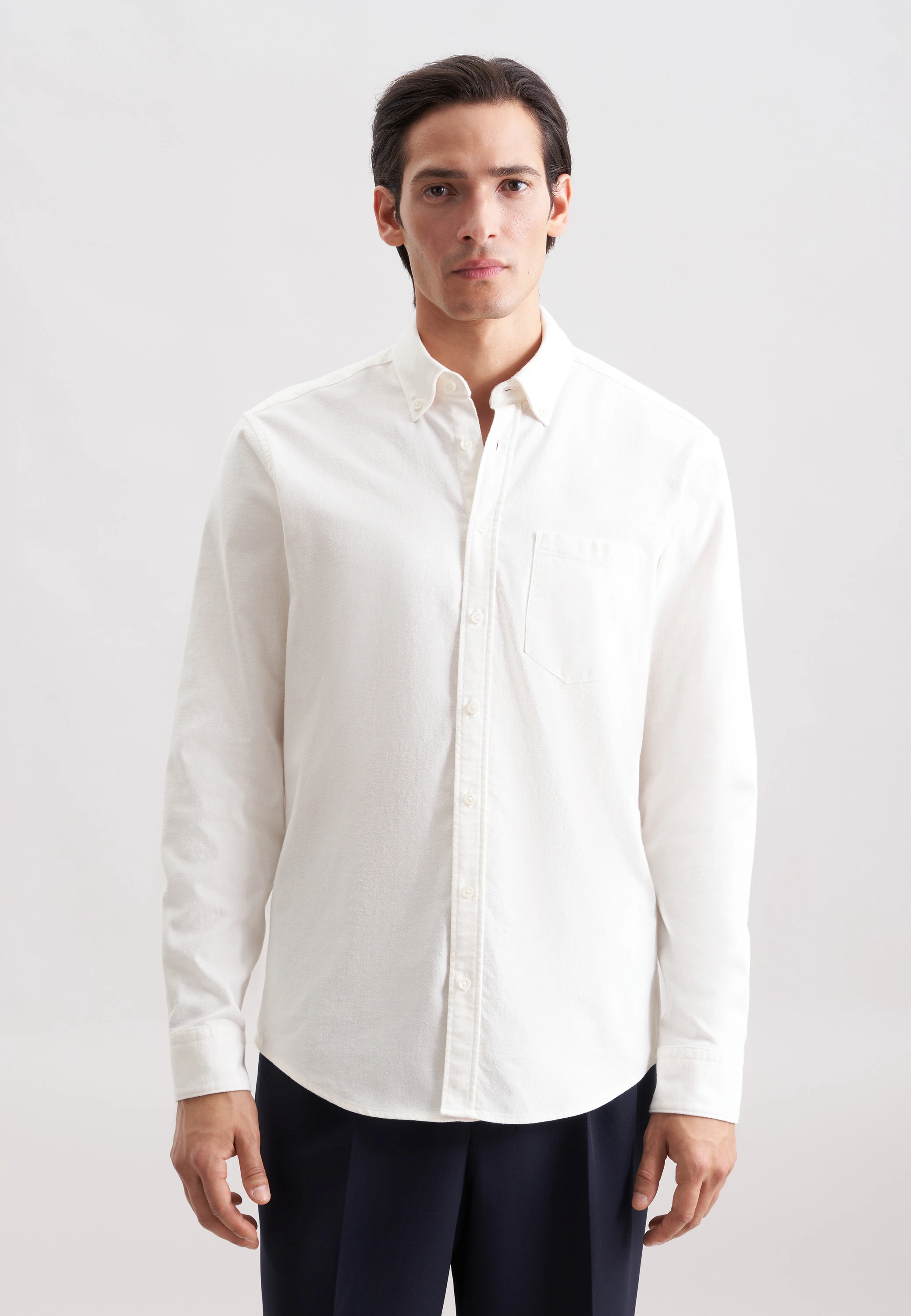 Regular Flanellhemd Uni Ecru