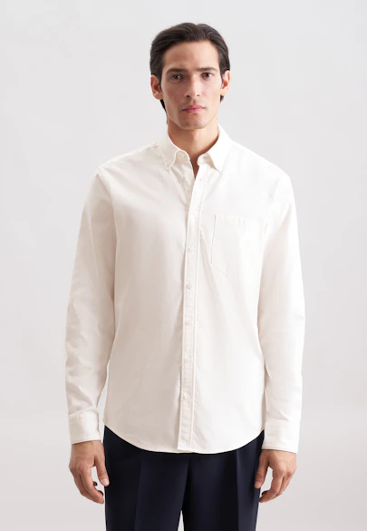 Regular Flanellhemd Uni in Ecru |  Seidensticker Onlineshop