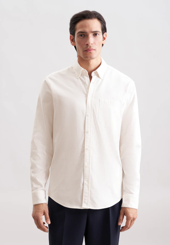 Regular Flanellhemd Uni in Ecru | Seidensticker Onlineshop