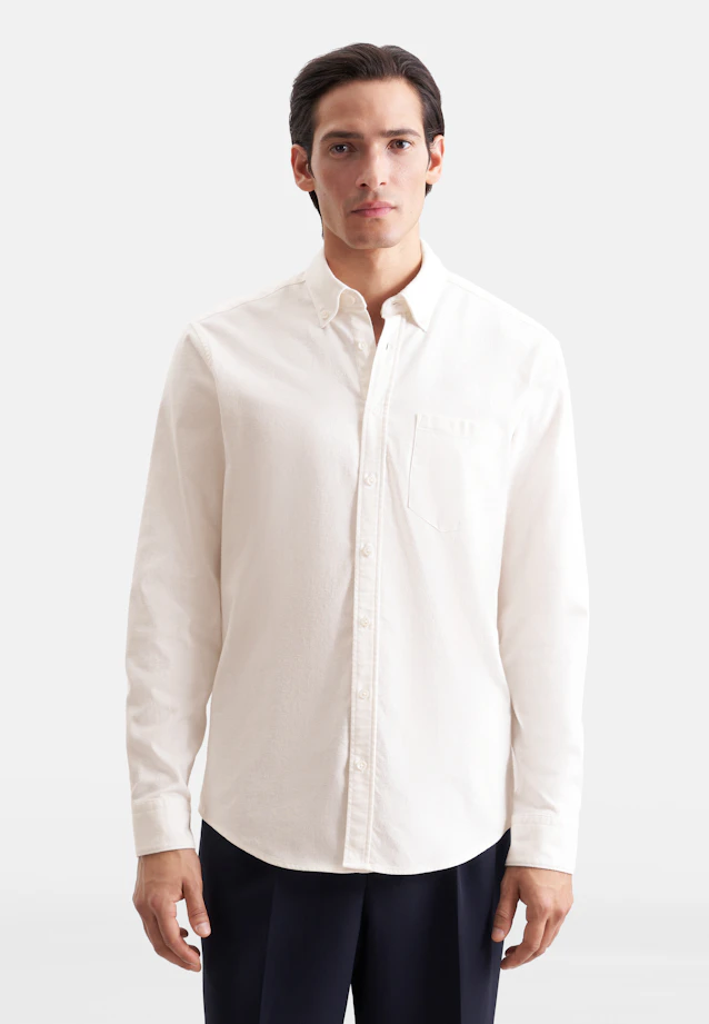 Regular Flanellhemd Uni in Ecru |  Seidensticker Onlineshop