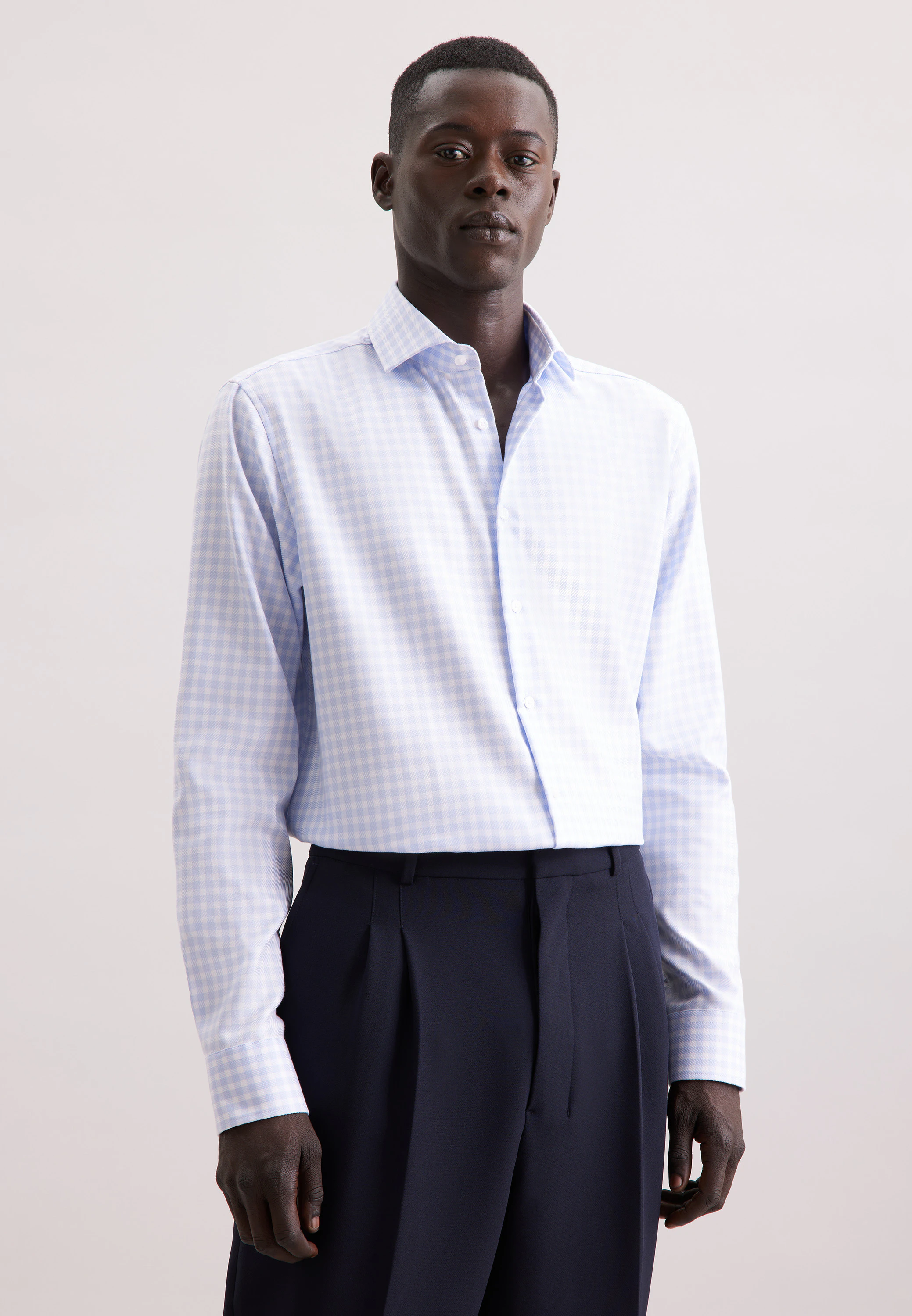 Regular Business Hemd Karo Blau