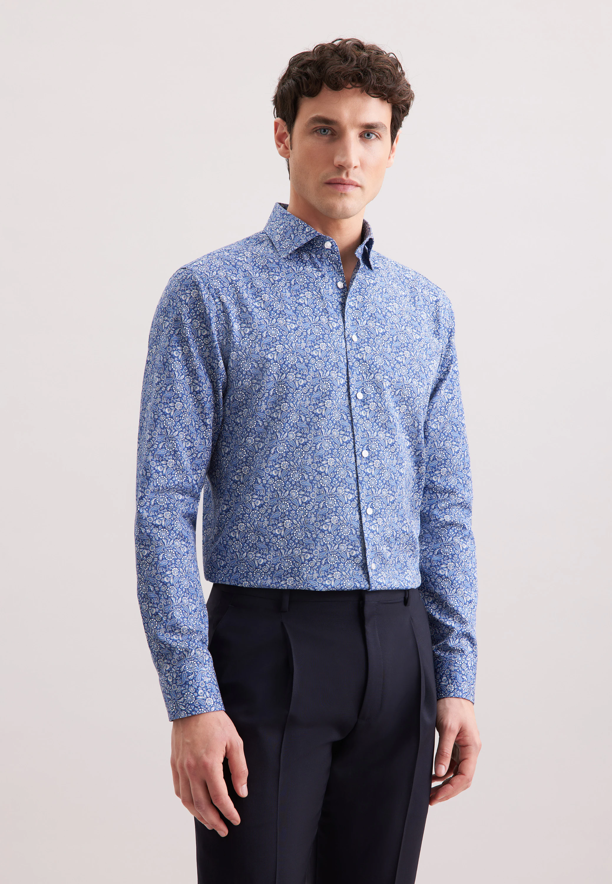 Regular Business Hemd Paisley Blau