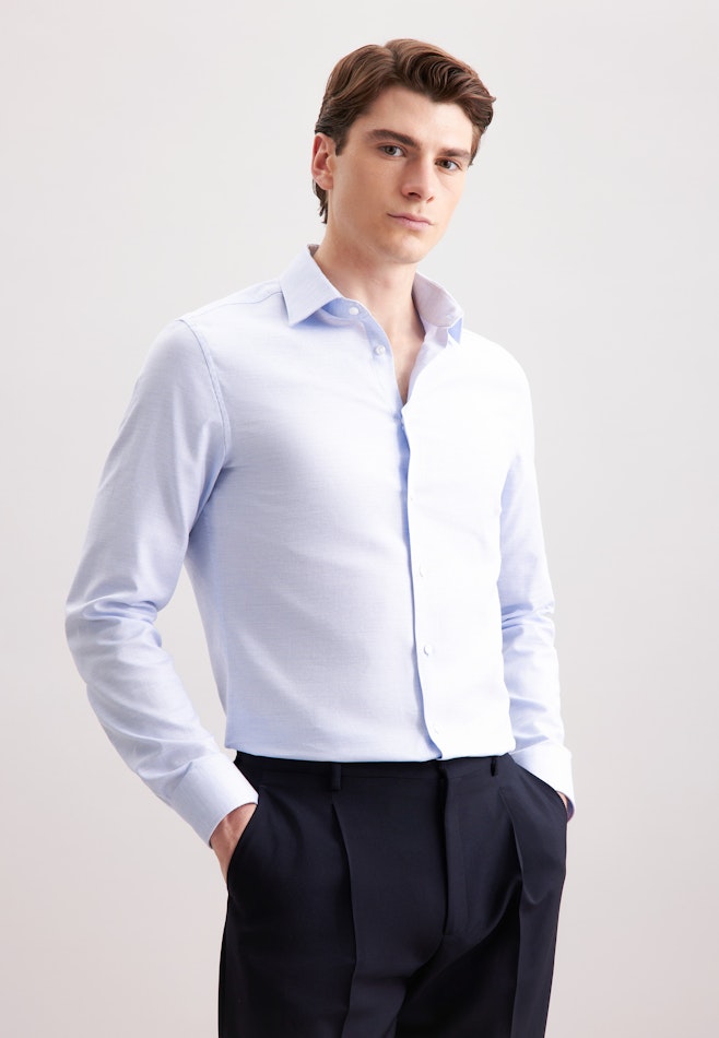 Slim Flanellhemd Struktur in Mittelblau | Seidensticker Onlineshop