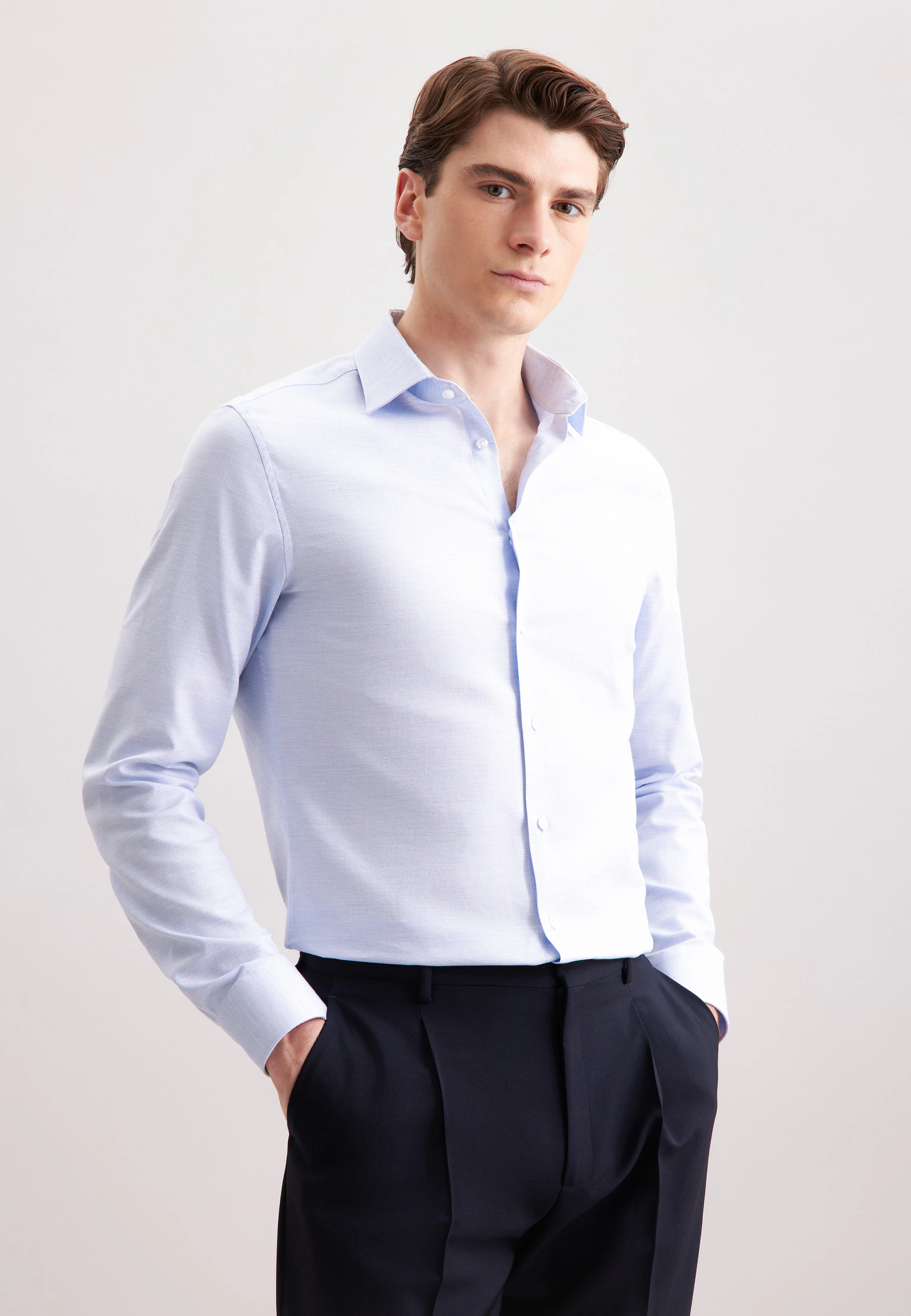 Slim Flanellhemd Struktur Blau