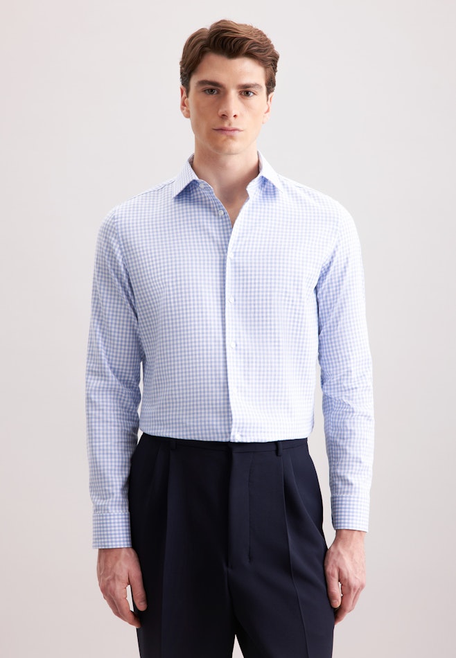 Slim Flanellhemd Karo in Mittelblau | Seidensticker Onlineshop