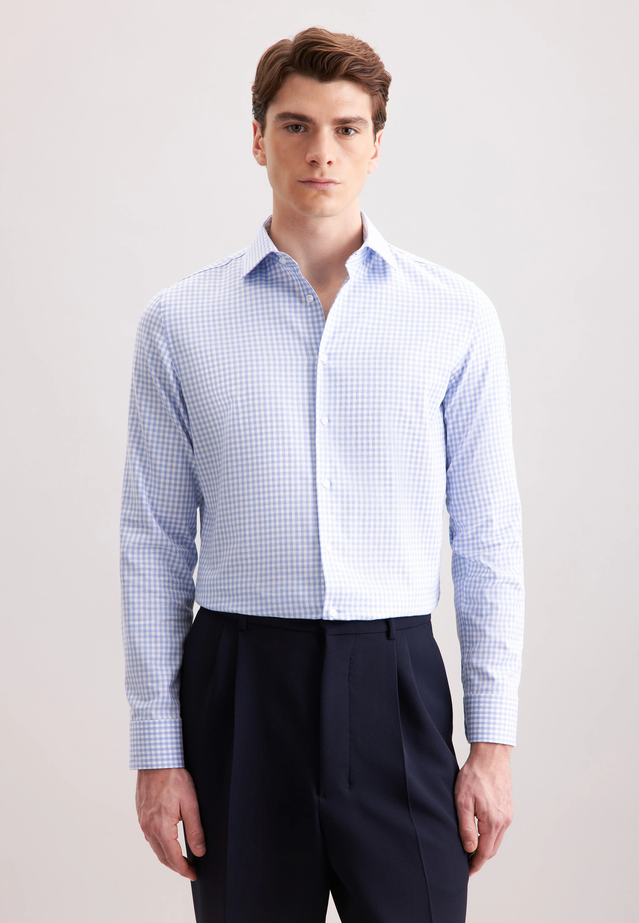 Slim Flanellhemd Karo Blau 40