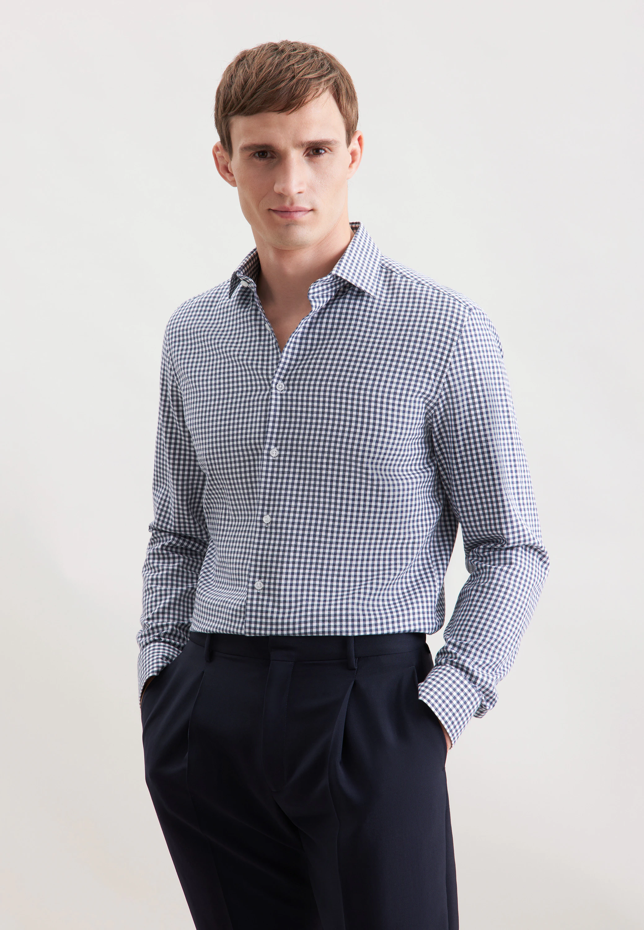 Slim Flanellhemd Karo Blau
