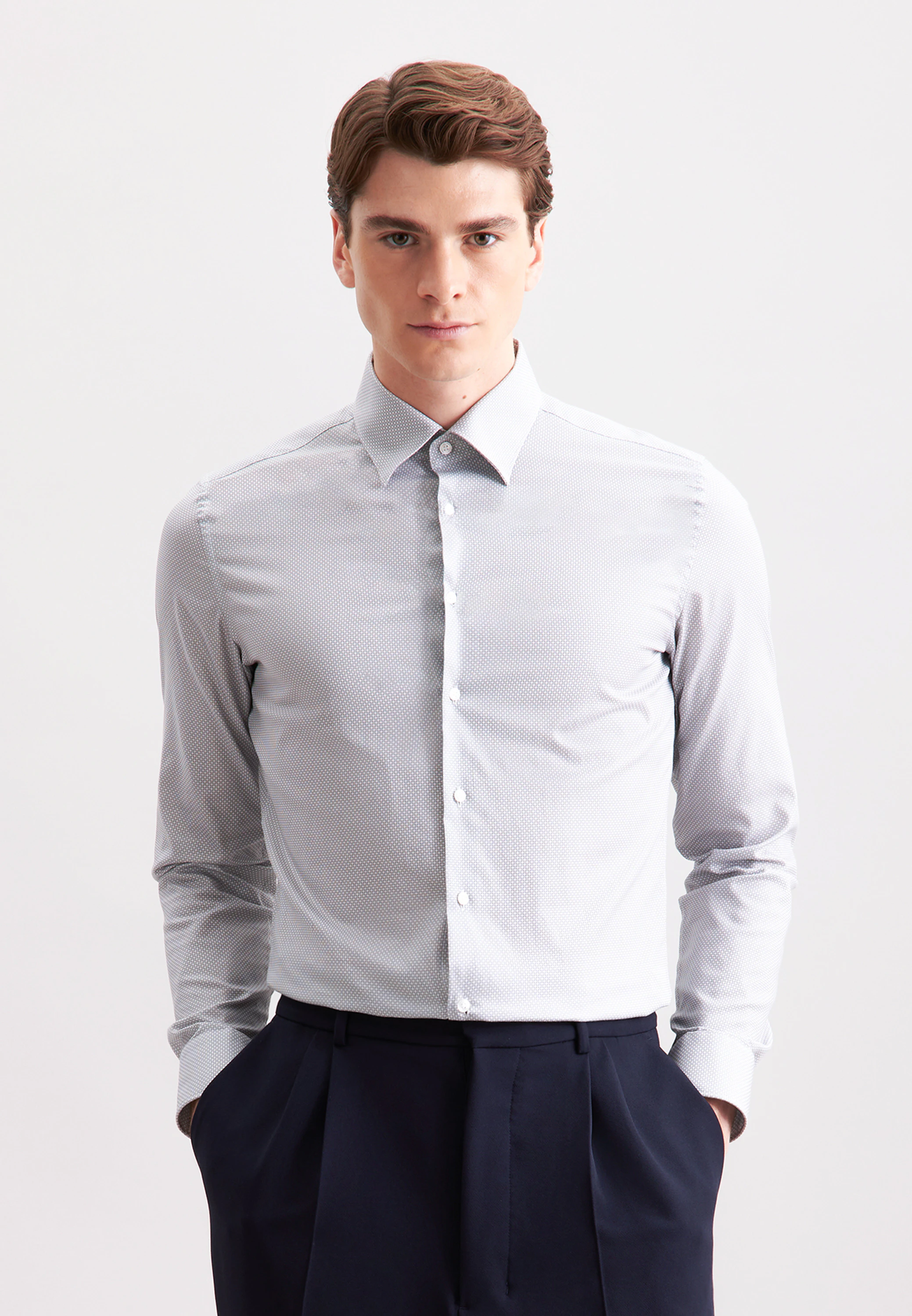 Slim Business Hemd Druck Grau 42