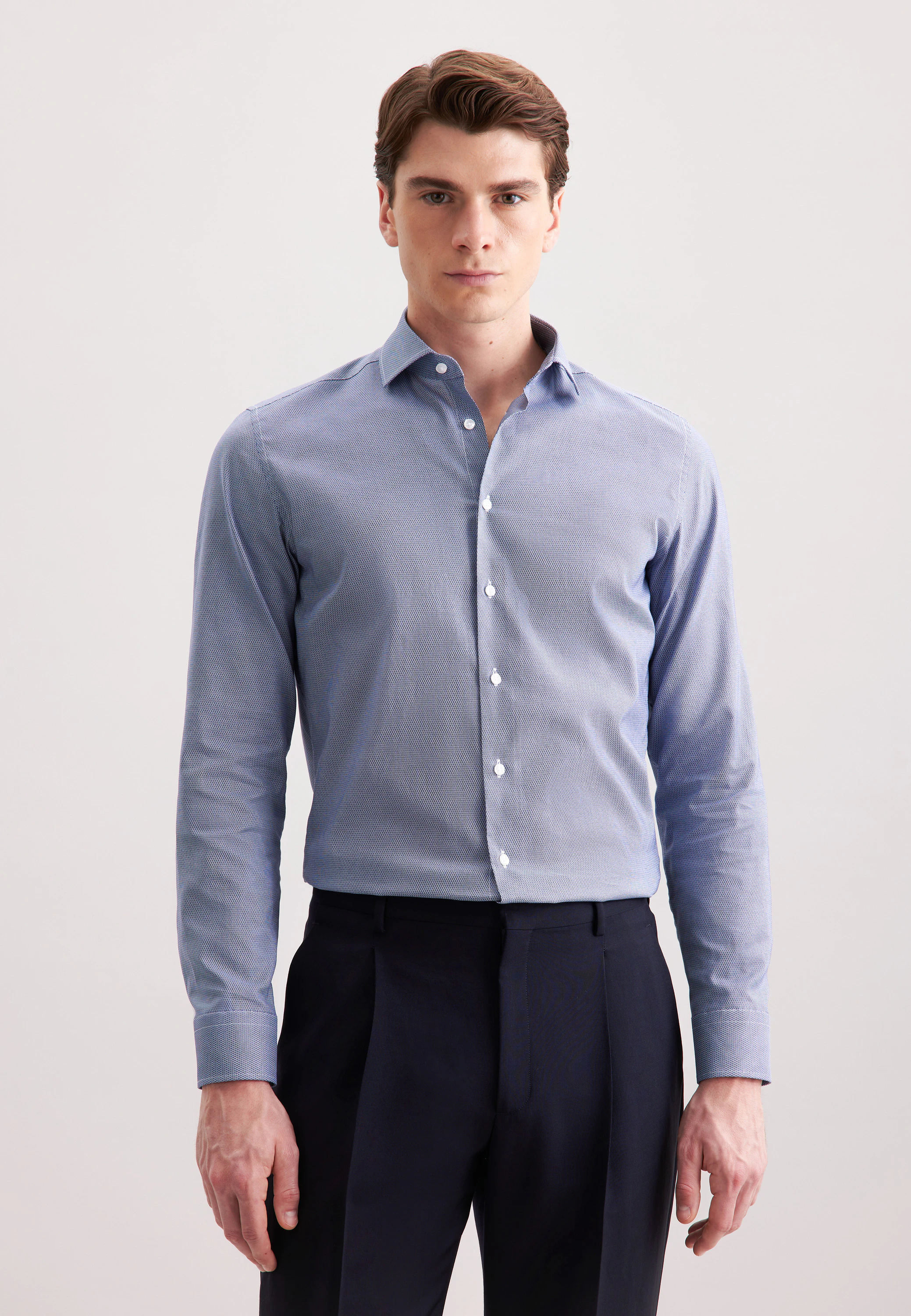Slim Business Hemd Druck Blau 42