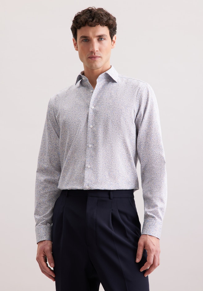 Regular Business Hemd Geblümt in Mittelblau | Seidensticker Onlineshop