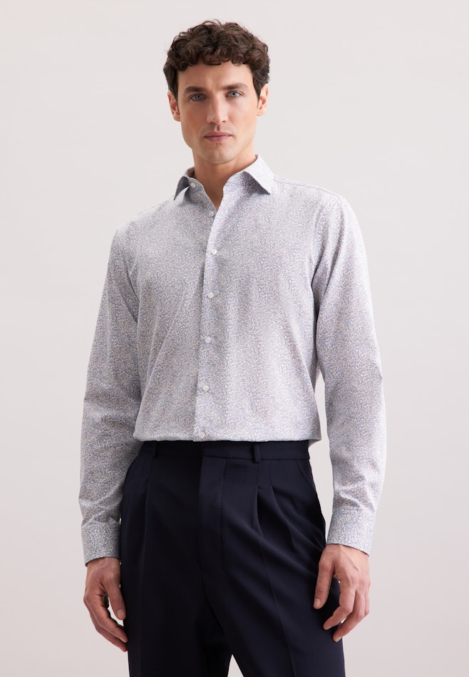 Regular Business Hemd Geblümt in Mittelblau | Seidensticker Onlineshop