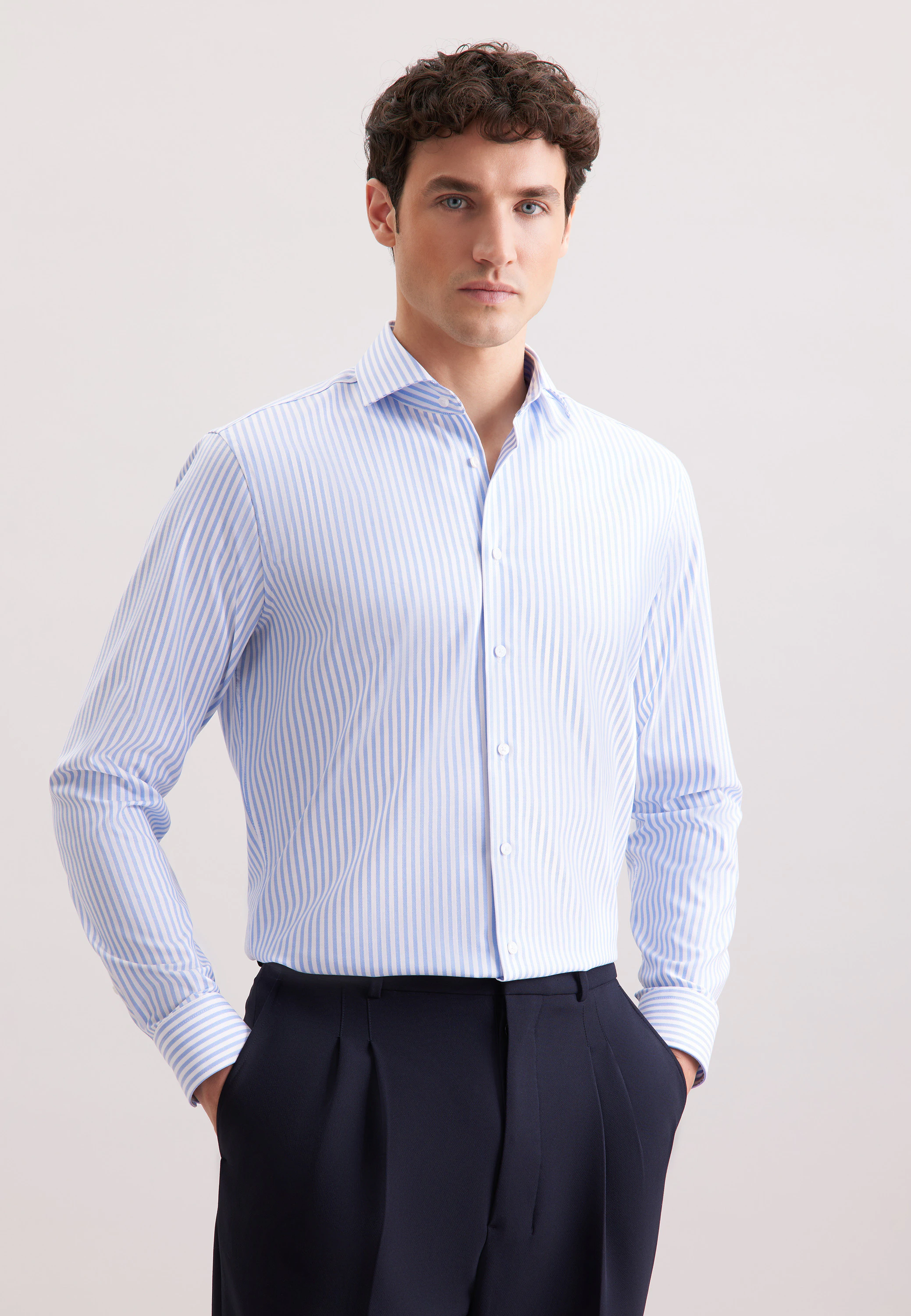 Comfort Business Hemd Gestreift Blau 50