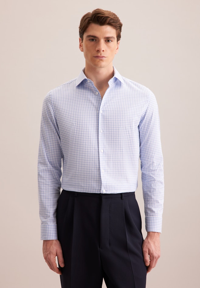 Shaped Flanellhemd Karo in Mittelblau | Seidensticker Onlineshop