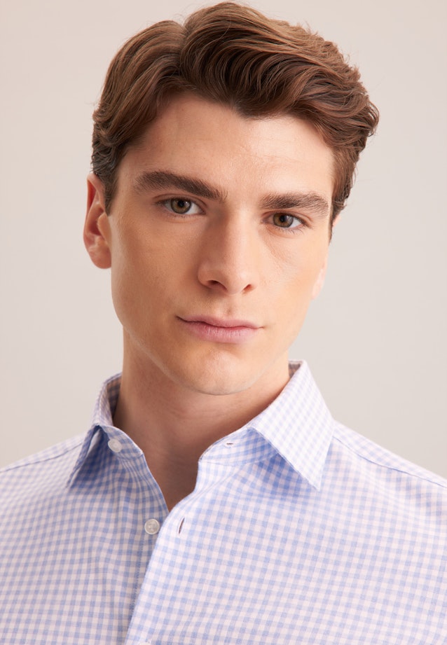 Shaped Flanellhemd Karo in Mittelblau |  Seidensticker Onlineshop