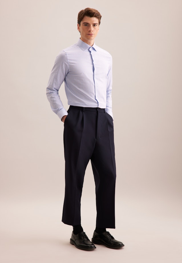 Shaped Flanellhemd Karo in Mittelblau |  Seidensticker Onlineshop