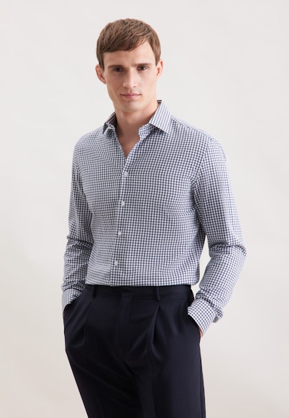 Shaped Chemise en flanelle carreaux in Bleu Foncé |  Seidensticker Onlineshop