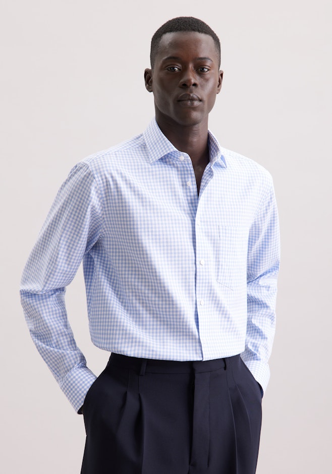 Comfort Flanellhemd Karo in Mittelblau | Seidensticker Onlineshop