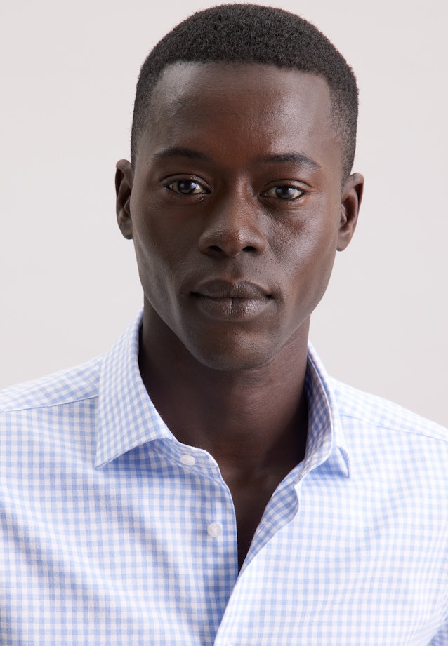 Comfort Flanellhemd Karo in Mittelblau |  Seidensticker Onlineshop