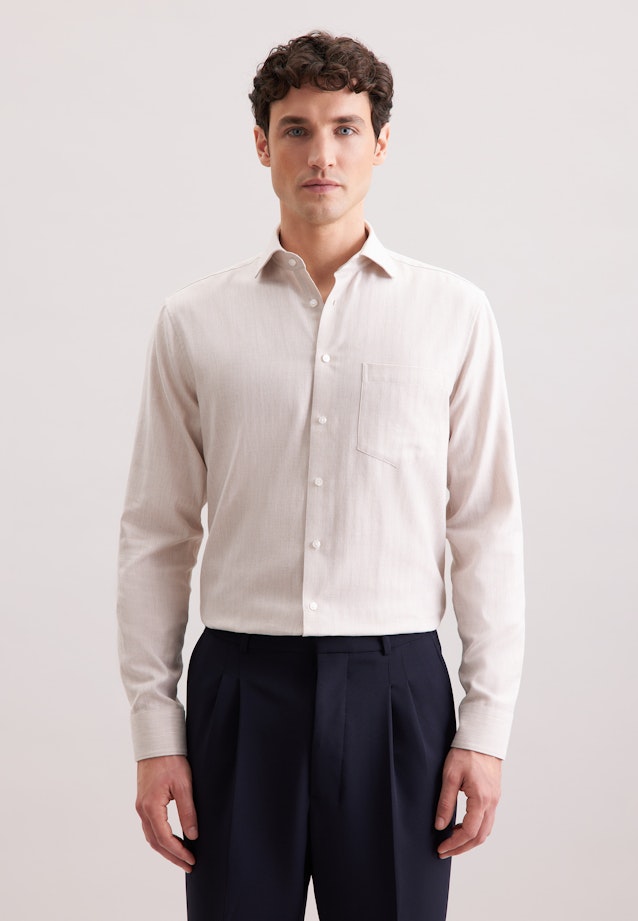 Regular Flanellhemd Fischgrat in Beige |  Seidensticker Onlineshop