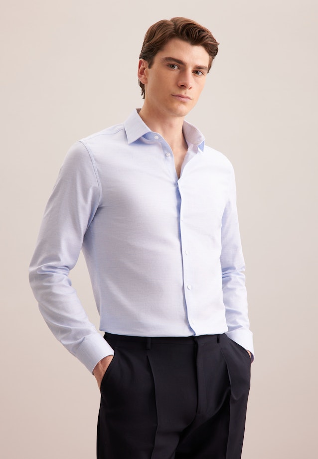 Shaped Flannel shirt Structure in Mittelblau |  Seidensticker Onlineshop