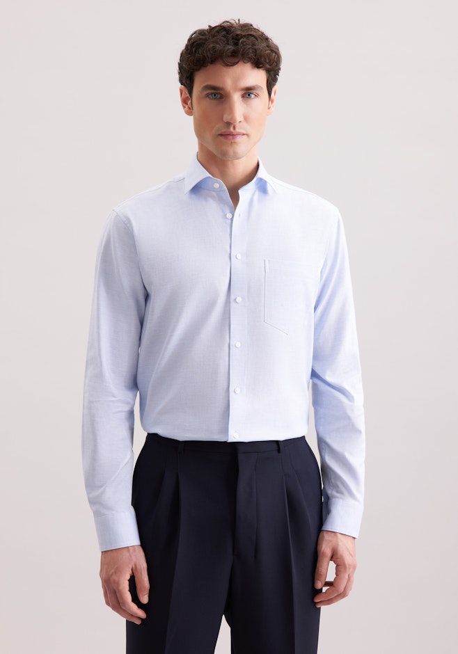 Regular Flanellhemd Struktur in Mittelblau | Seidensticker Onlineshop