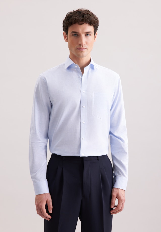 Comfort Flannel shirt Structure in Mittelblau |  Seidensticker Onlineshop