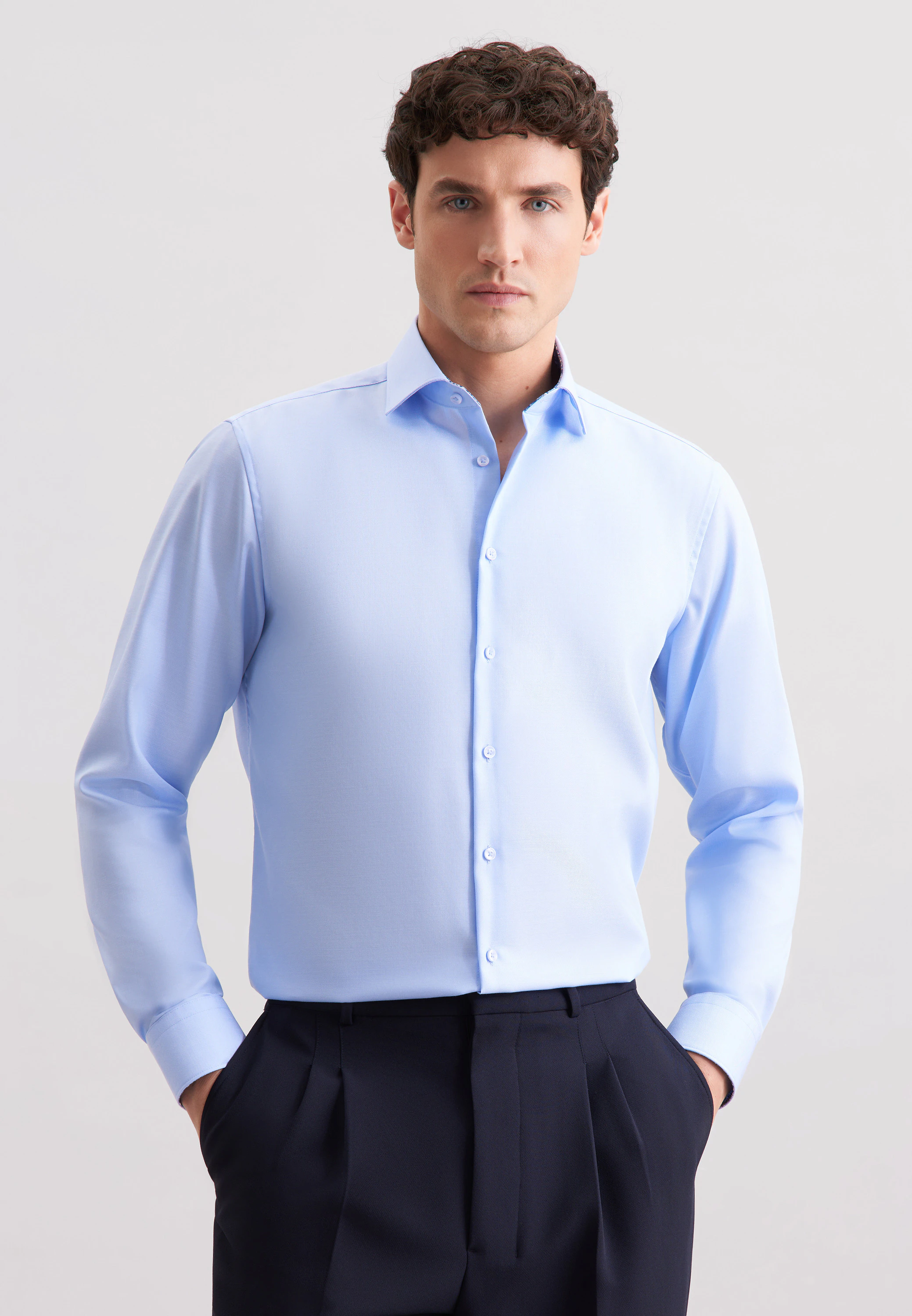 Regular Business Hemd Uni Blau 43