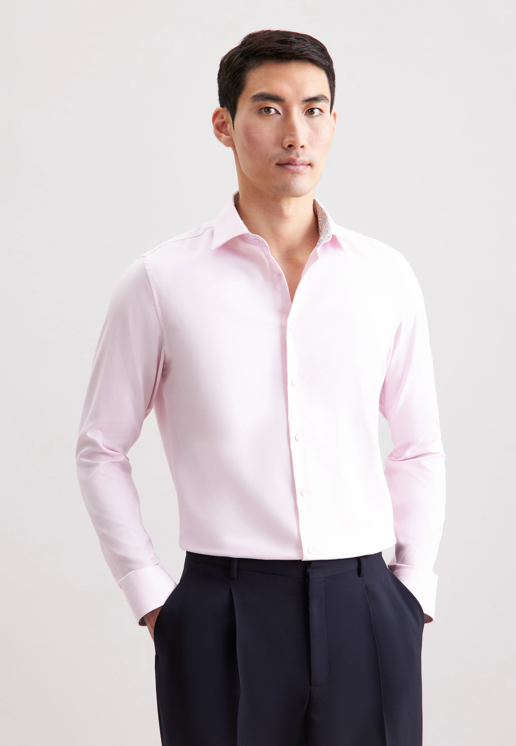 Shaped Business Hemd Uni Rosa/Pink 46