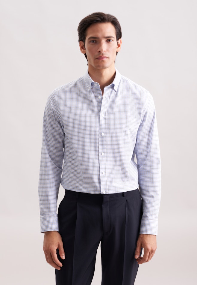 Shaped Flannel shirt Check in Mittelblau | Seidensticker online shop