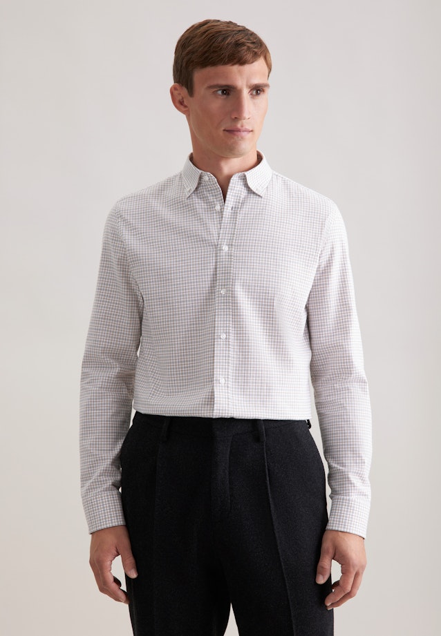 Shaped Flanellhemd Karo in Beige |  Seidensticker Onlineshop