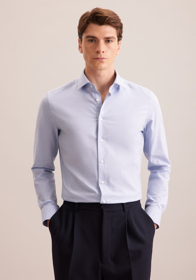 X-Slim Flanellhemd Uni in Mittelblau | Seidensticker Onlineshop