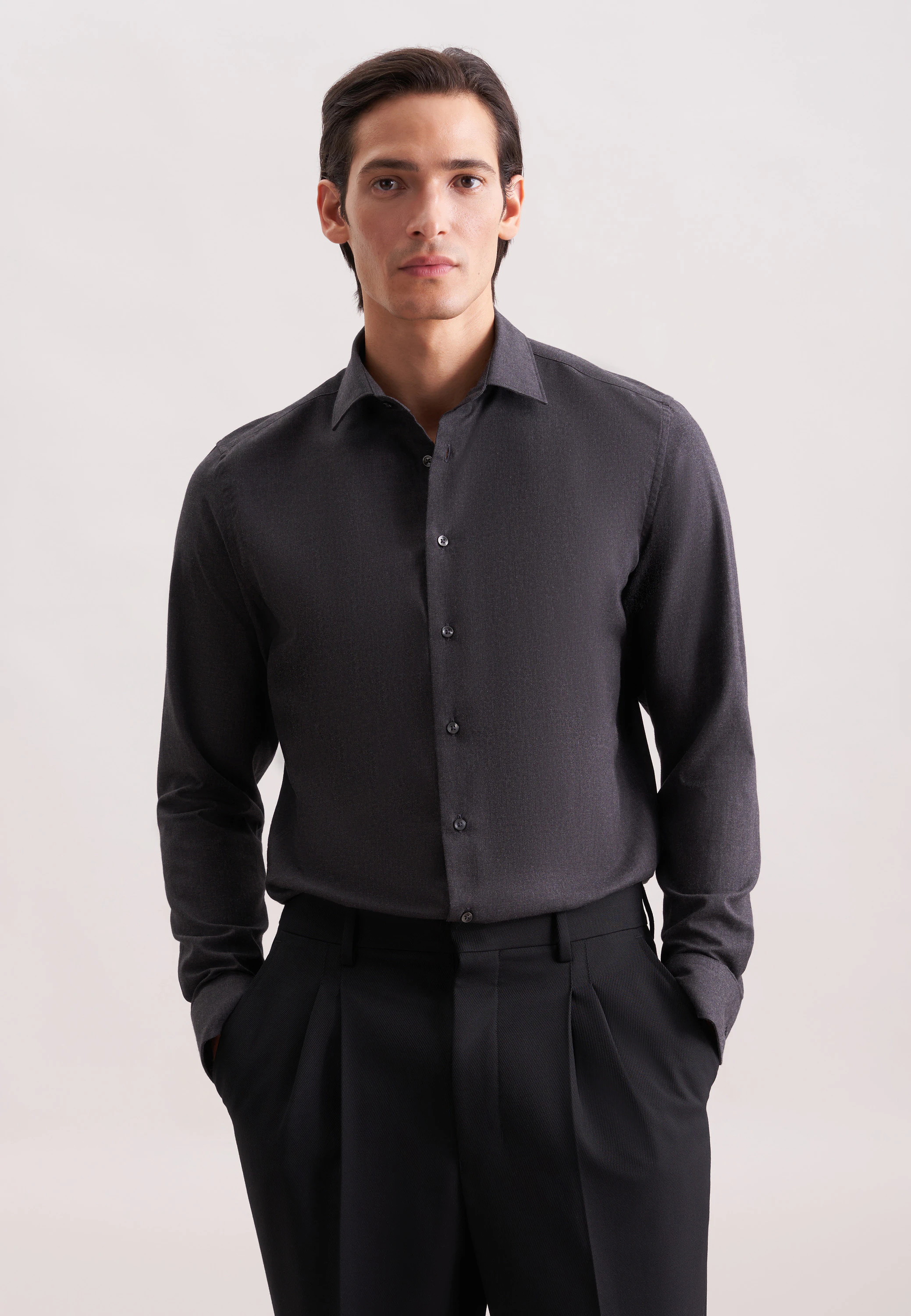 X-Slim Flanellhemd Uni Grau