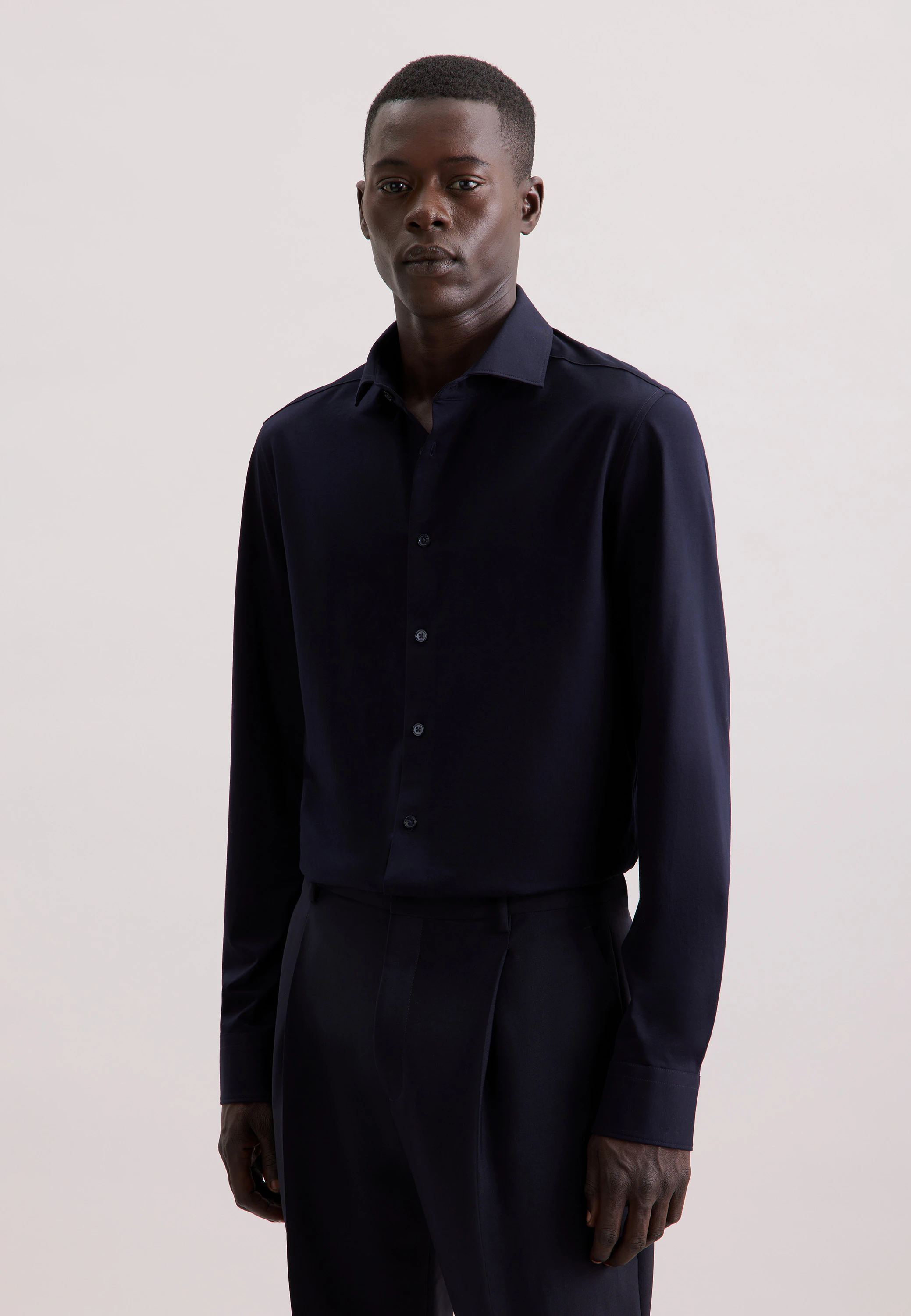 Shaped Jerseyhemd Uni Blau