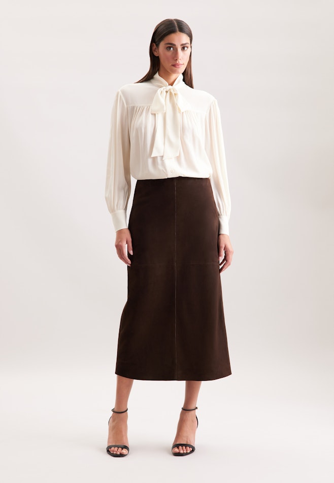 Wildlederrock mit Teilungsnähten in Midi- Länge in Braun | Seidensticker Onlineshop