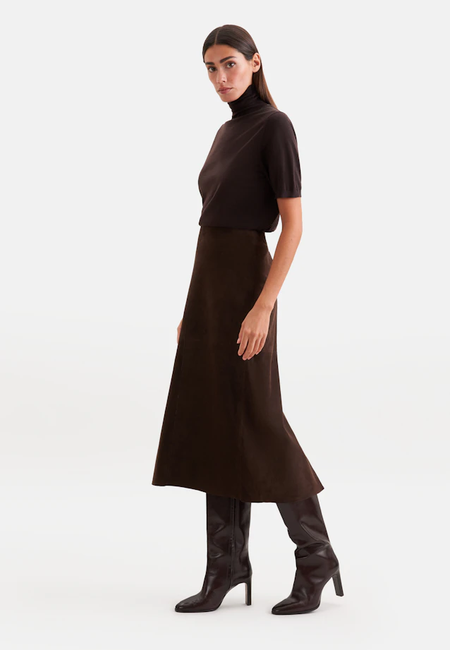 Suede skirt with dividing seams in midi length in Braun |  Seidensticker Onlineshop