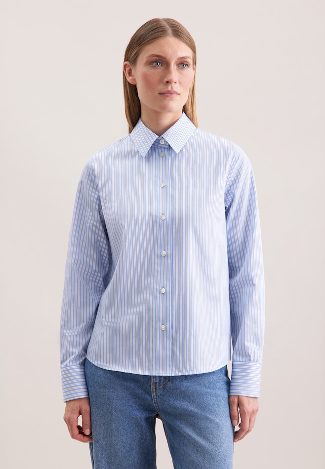 Getreifte Hemdbluse aus Baumwolltwill in Hellblau | Seidensticker Onlineshop