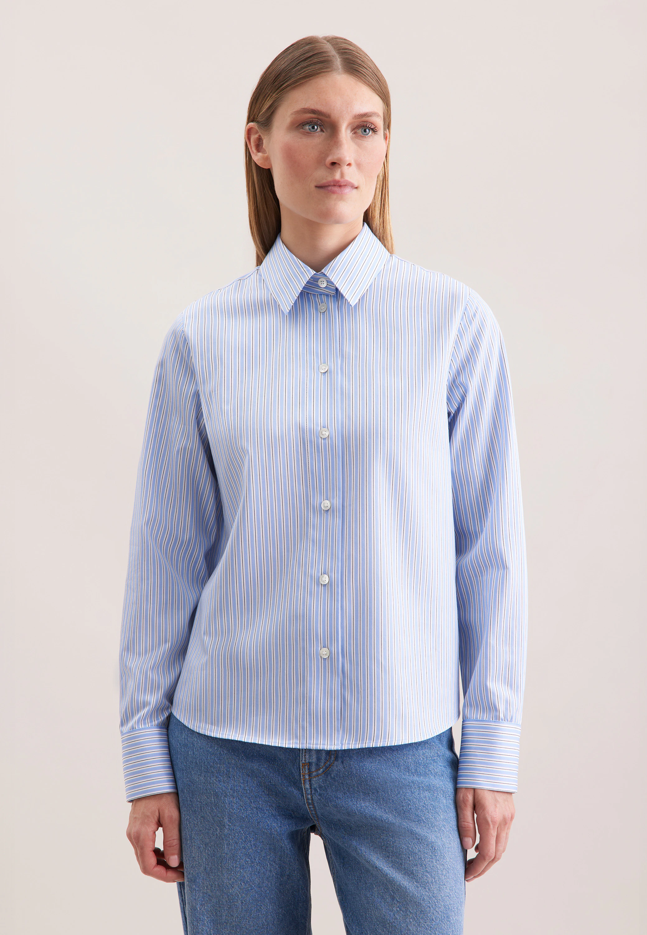 Getreifte Hemdbluse aus Baumwolltwill Blau