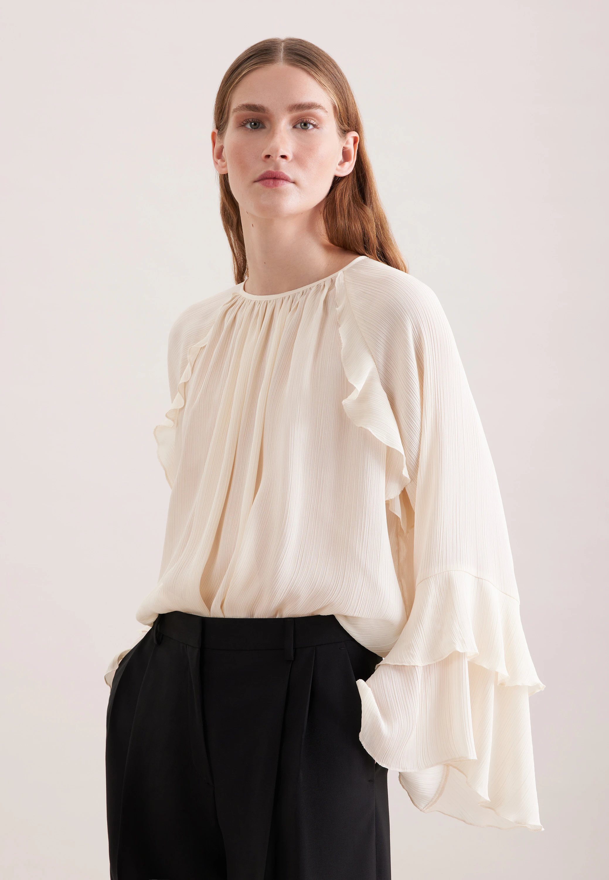 Raglanbluse mit Volants Weiß