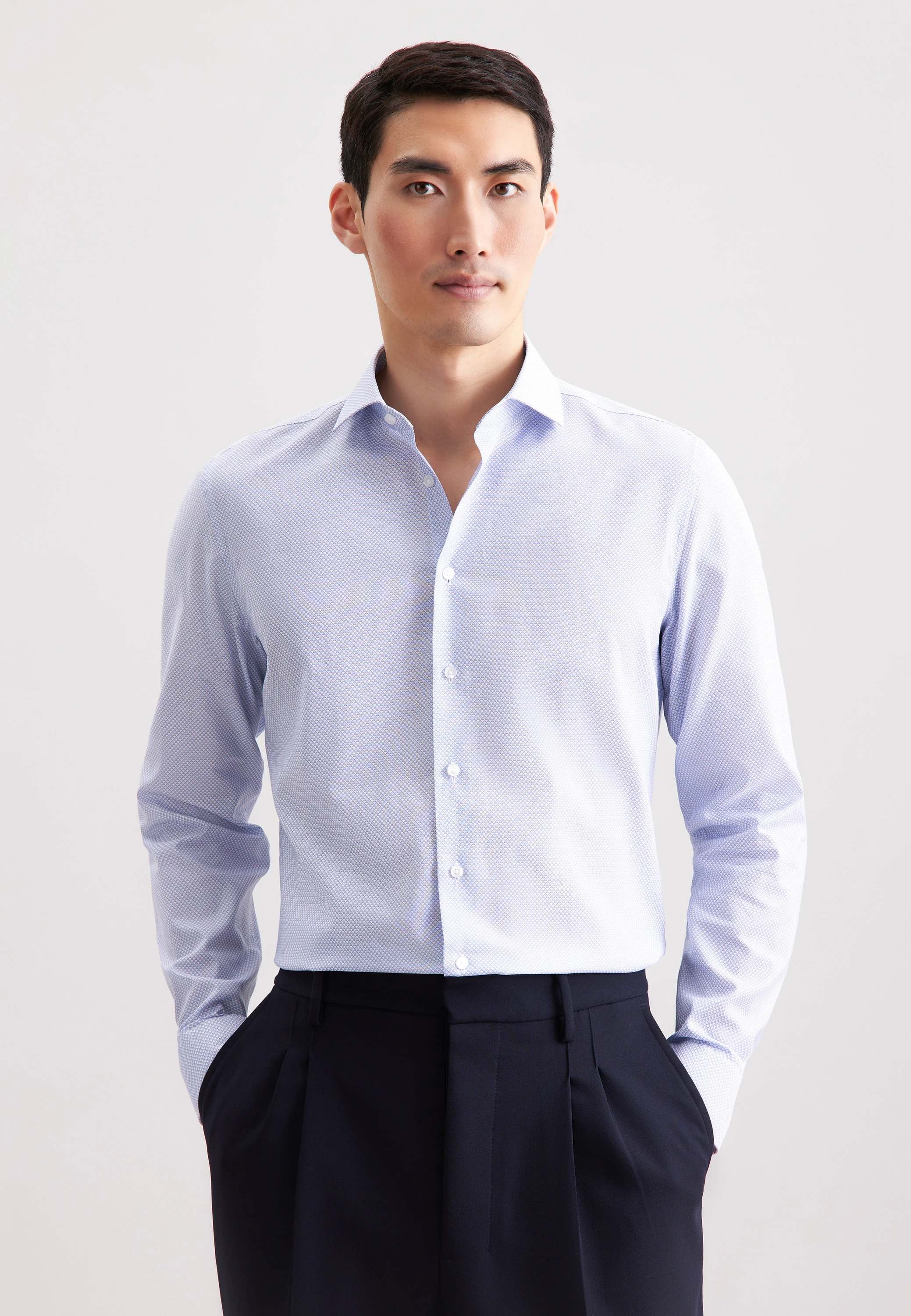 Slim Business Hemd Druck Blau 43