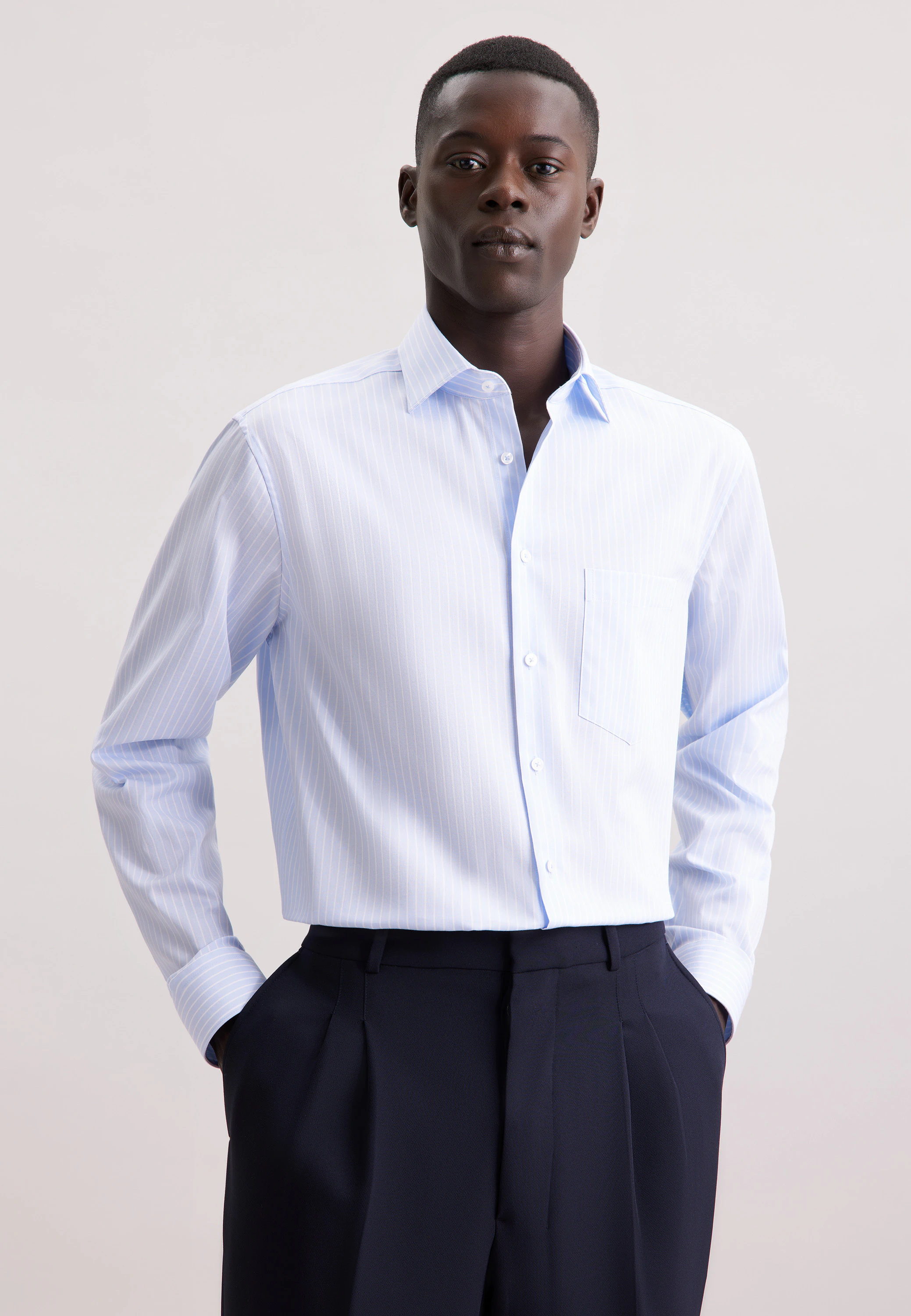 Regular Business Hemd Gestreift Blau 44