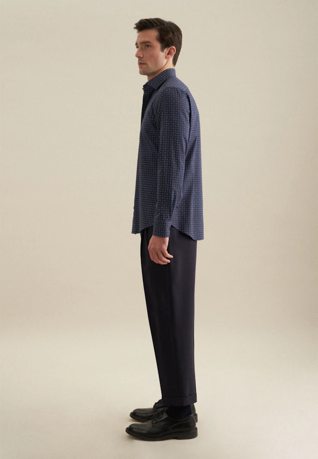 Shaped Flannel shirt Print in Dark Blue |  Seidensticker Onlineshop