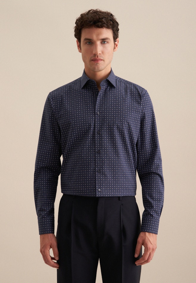 Regular Flanellhemd Druck in Dunkelblau | Seidensticker Onlineshop