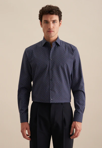 Regular Flanellhemd Druck in Dunkelblau |  Seidensticker Onlineshop