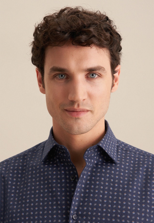 Regular Flanellhemd Druck in Dunkelblau |  Seidensticker Onlineshop