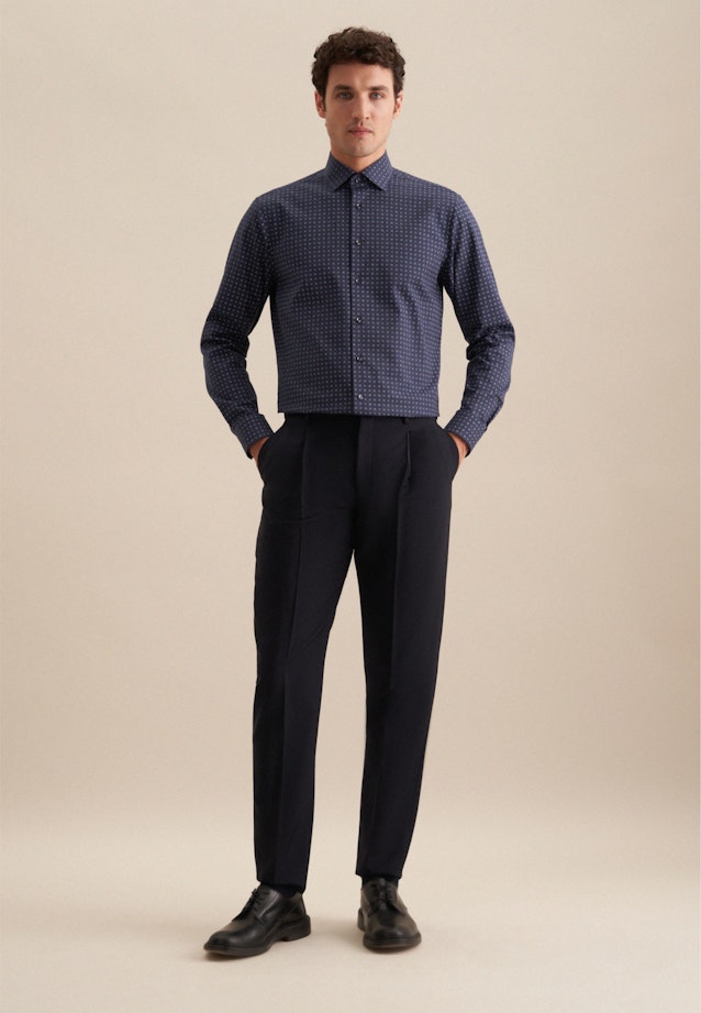 Regular Flanellhemd Druck in Dunkelblau |  Seidensticker Onlineshop