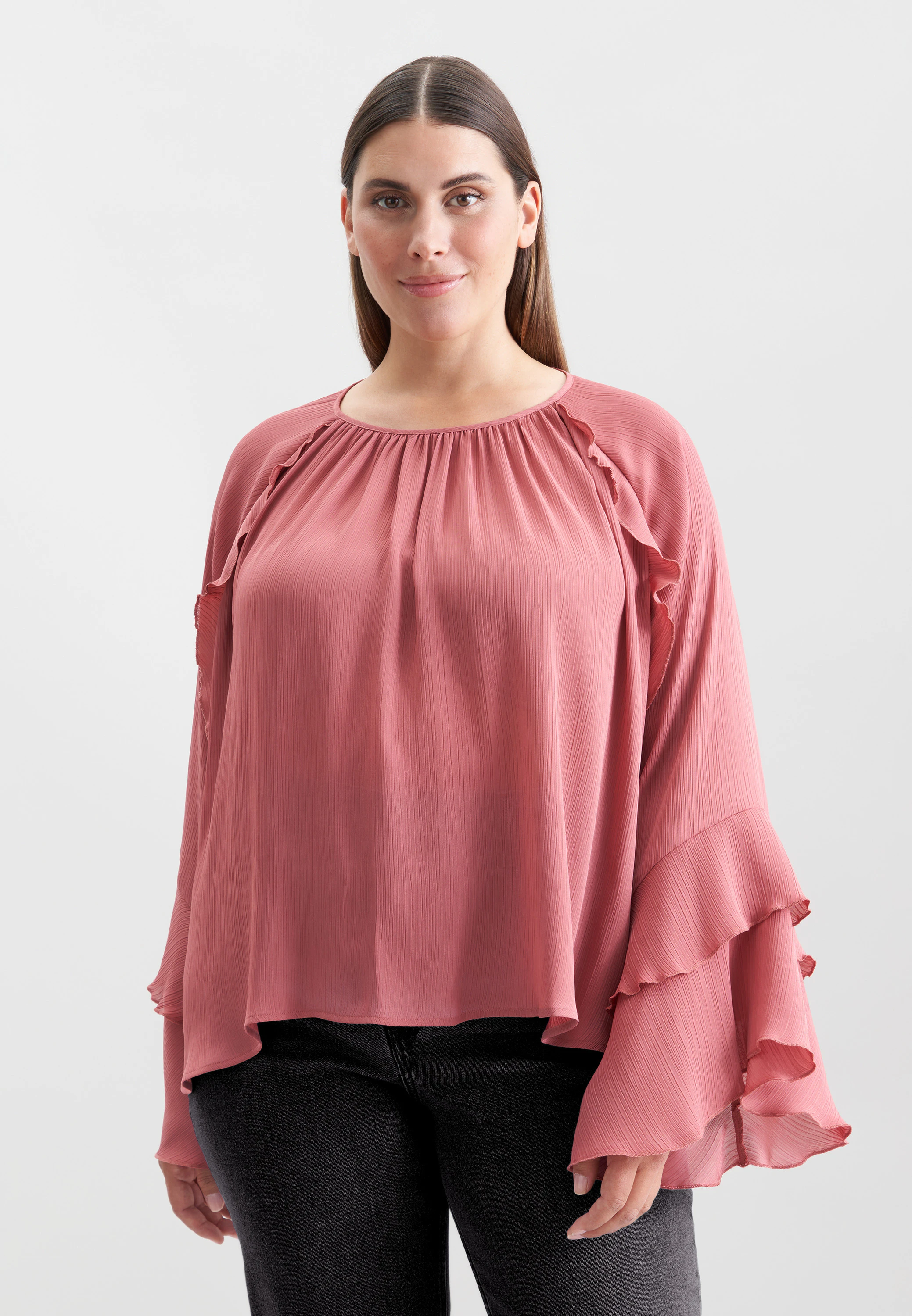 Raglanbluse mit Volantärmeln Rosa/Pink 48