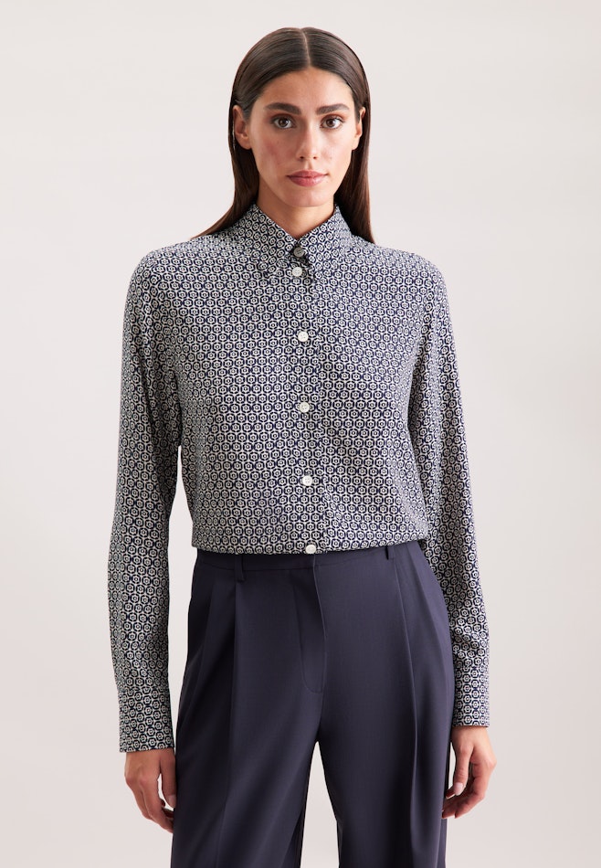 Hemdbluse aus Viskose mit Print in Dunkelblau | Seidensticker Onlineshop